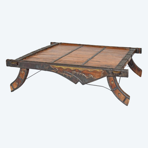 Table basse selle pour éléphant en bois et métal