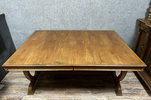 D'après Louis Majorelle : Muséale table école de Nancy en noyer et frêne époque Art Nouveau 