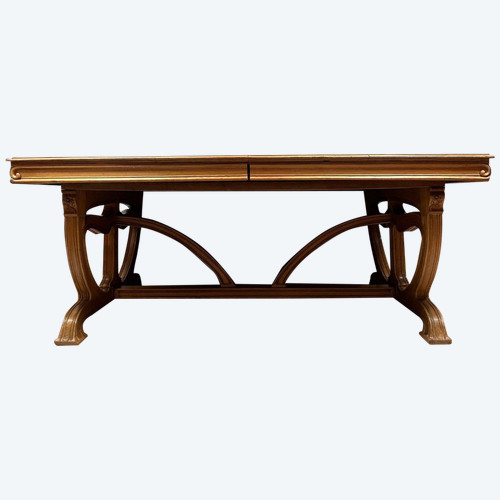 D'après Louis Majorelle : Muséale table école de Nancy en noyer et frêne époque Art Nouveau 