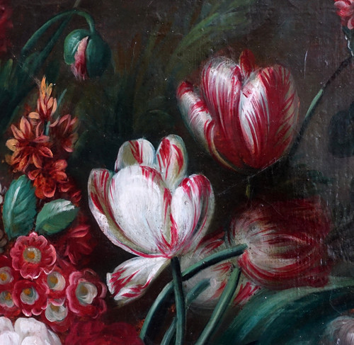 Scuola francese del XIX secolo, grande natura morta con fiori, cornice Luigi XVI - 61cm x 82cm