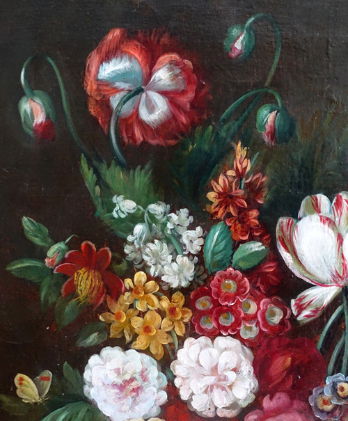 Scuola francese del XIX secolo, grande natura morta con fiori, cornice Luigi XVI - 61cm x 82cm