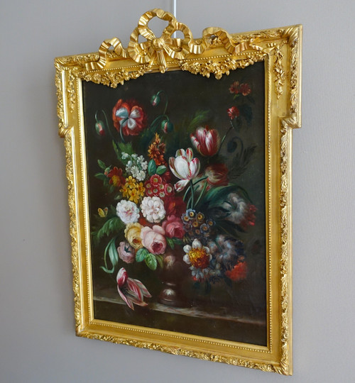Scuola francese del XIX secolo, grande natura morta con fiori, cornice Luigi XVI - 61cm x 82cm