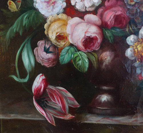 Scuola francese del XIX secolo, grande natura morta con fiori, cornice Luigi XVI - 61cm x 82cm