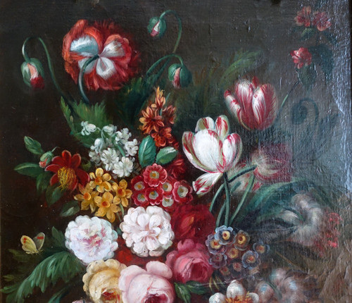 Scuola francese del XIX secolo, grande natura morta con fiori, cornice Luigi XVI - 61cm x 82cm