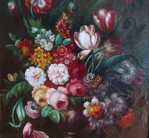 Scuola francese del XIX secolo, grande natura morta con fiori, cornice Luigi XVI - 61cm x 82cm