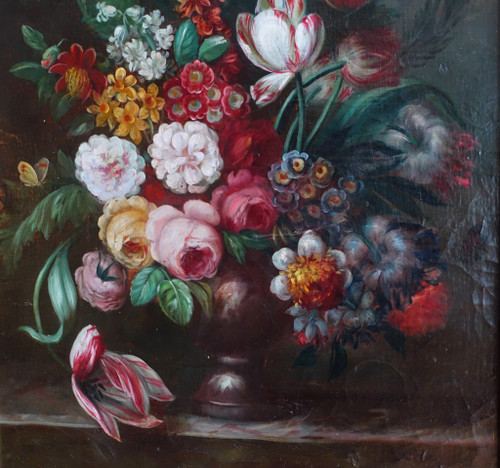 Scuola francese del XIX secolo, grande natura morta con fiori, cornice Luigi XVI - 61cm x 82cm