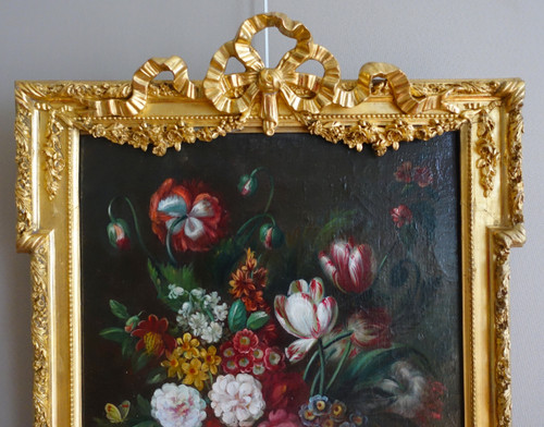 Scuola francese del XIX secolo, grande natura morta con fiori, cornice Luigi XVI - 61cm x 82cm
