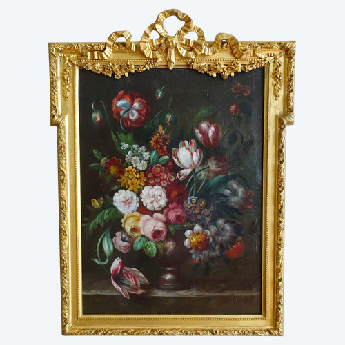 Scuola francese del XIX secolo, grande natura morta con fiori, cornice Luigi XVI - 61cm x 82cm