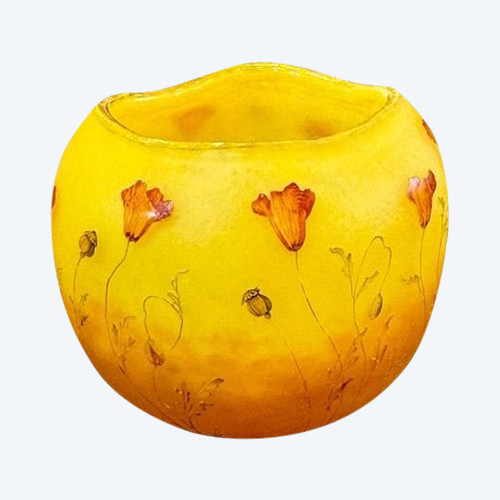 Daum Nancy Vase Aumônière Art Nouveau "Pavots"