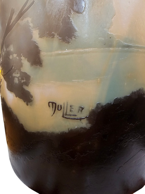 Muller Frères Große Jugendstil-Vase "Seelandschaft mit Musikerinnen".