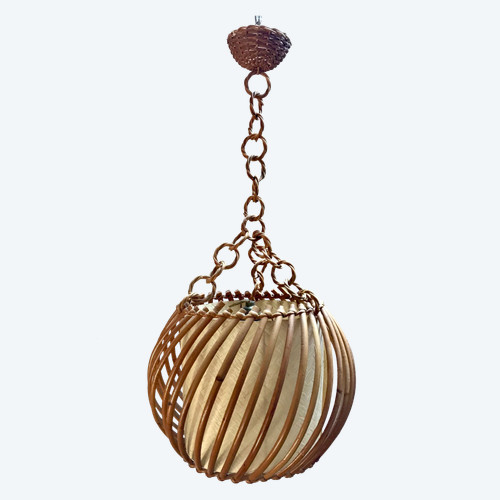 Lampada a sospensione in rattan degli anni '50.