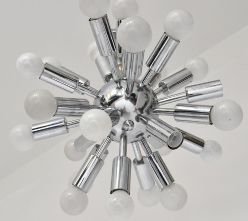 Sputnik chandelier in chrome-plated metal with 24 lights from the 1970s