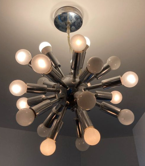 Sputnik chandelier in chrome-plated metal with 24 lights from the 1970s