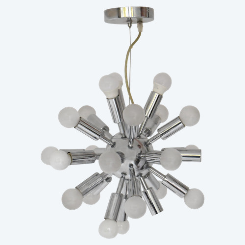 Sputnik chandelier in chrome-plated metal with 24 lights from the 1970s