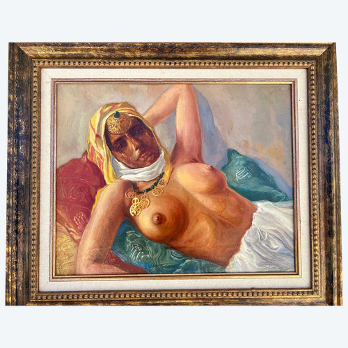 Orientalistisches Gemälde von Pierre DILLÉ 1901-1975 nackte Frau Marokko Öl auf orientalischem Panel