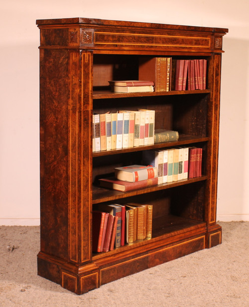 Open Bookcase In Burl Walnut Circa 1820