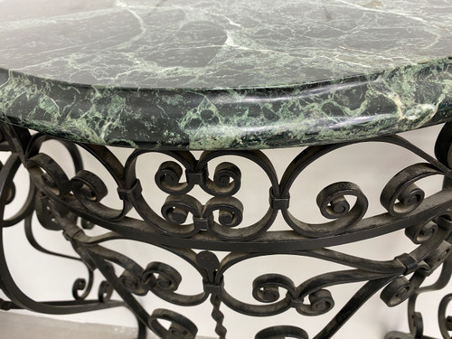 Consolle Art Déco in ferro battuto verde marmo alpino