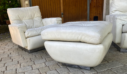 Coppia di poltrone e ottomane Jacques Charpentier per roche et bobois