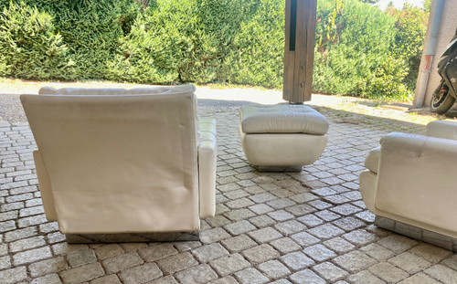 Coppia di poltrone e ottomane Jacques Charpentier per roche et bobois