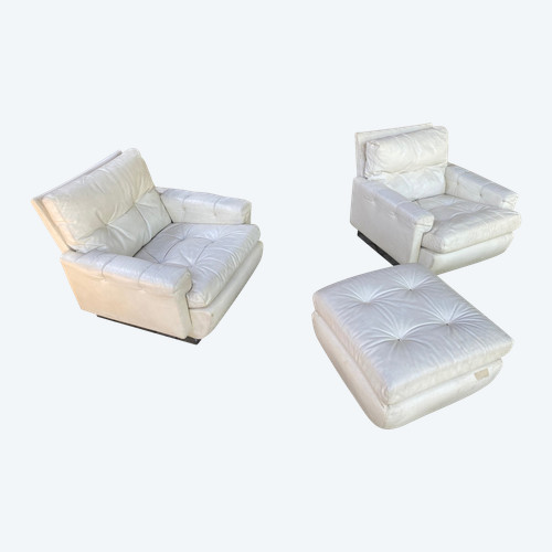 Coppia di poltrone e ottomane Jacques Charpentier per roche et bobois