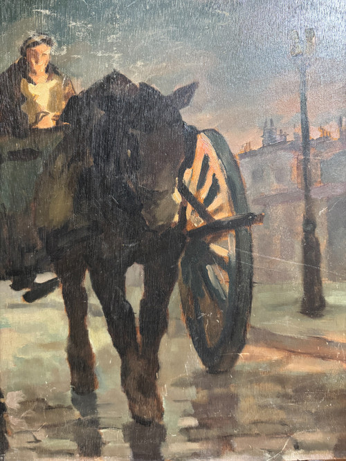 Scuola francese del XX secolo - Parigi, En Calèche, 1910-1920 circa