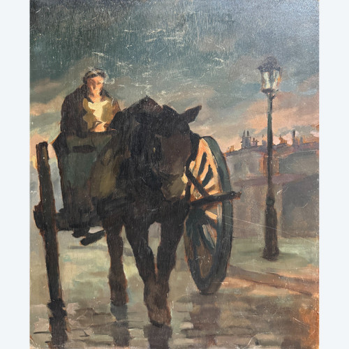 Scuola francese del XX secolo - Parigi, En Calèche, 1910-1920 circa