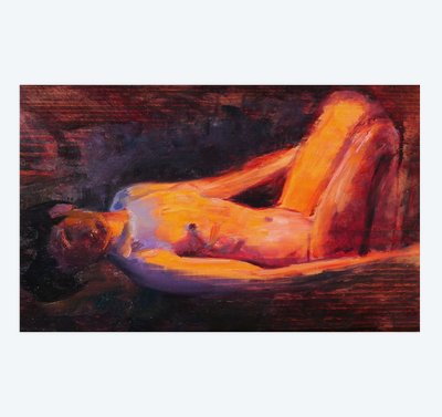 Emile Tremblay 1855-1935 Sitzende nackte Frau, Effekt in Mauve und Orange, Gemälde, um 1900