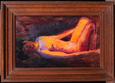Emile Tremblay 1855-1935 Donna nuda seduta, effetto malva e arancio, dipinto, circa 1900