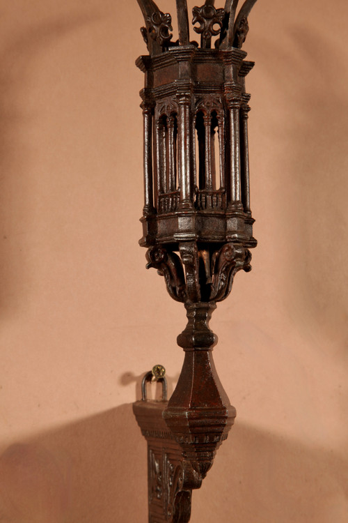 A Magnificent Pair Of Very Fine Cast Iron Divine Small Lamps / Lanterns In White Metal