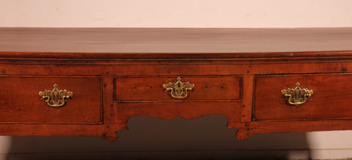 Large Oak Console Or Dresser Base With Three Drawers - 18th Century