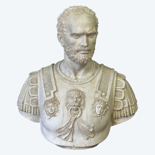 Grande ritratto di imperatore romano con corazza - Scultura in gesso del XX secolo