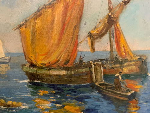 Costa Azzurra, 100 cm, firmato : Charles Blondin , circa 1950, Provenza, Marina