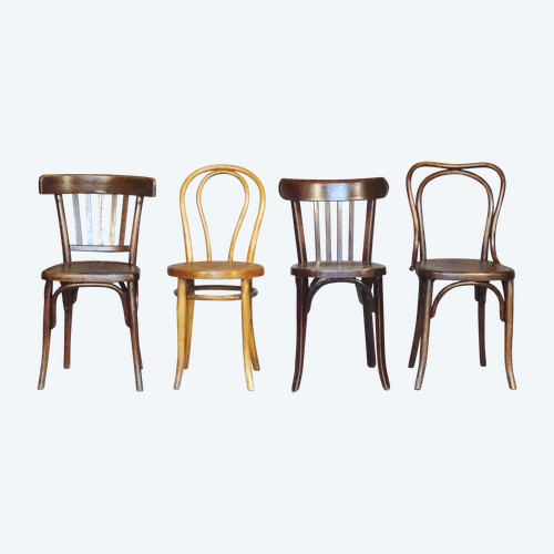 Set of 4 mismatched bistro chairs 1910/1940 - wood seats -