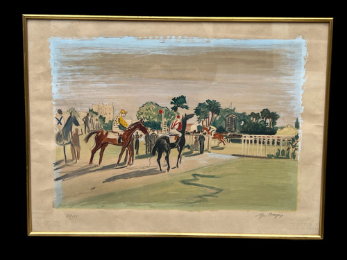 LARGE COLOR LITHOGRAPH SIGNED YVES BRAYER ( 1907-1990 ) HORSE SHOW