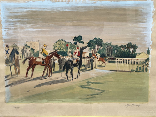 LARGE COLOR LITHOGRAPH SIGNED YVES BRAYER ( 1907-1990 ) HORSE SHOW