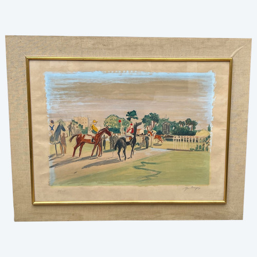 LARGE COLOR LITHOGRAPH SIGNED YVES BRAYER ( 1907-1990 ) HORSE SHOW
