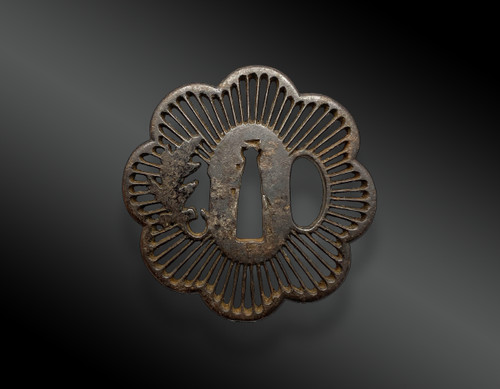 Iron TSUBA from the SAOTOME school, Kikka-gata. Mumei. With certificate NBTHK JAPAN - Edo Period