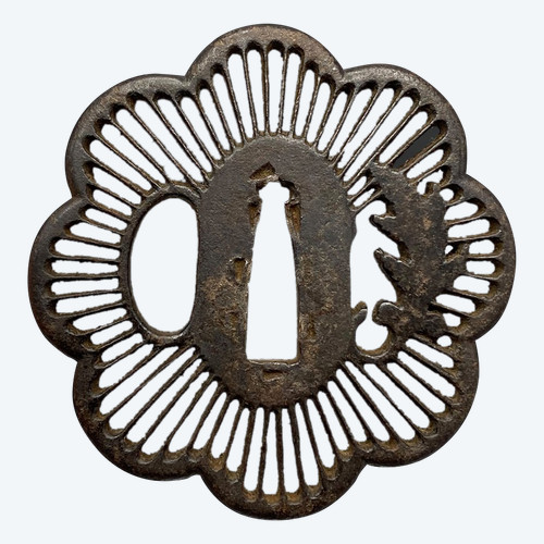 Iron TSUBA from the SAOTOME school, Kikka-gata. Mumei. With certificate NBTHK JAPAN - Edo Period