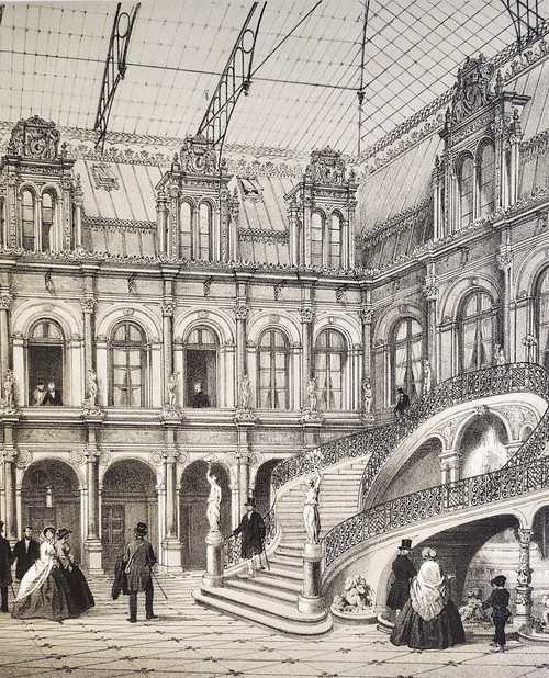 Paris City Hall Lithograph 19th Century Old Print