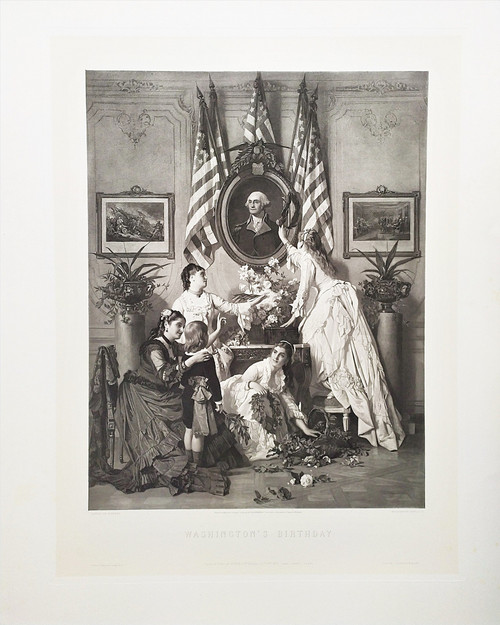Washington's Birthday Etats-Unis Amérique Photogravure Historique d'Après Charles Baugniet 