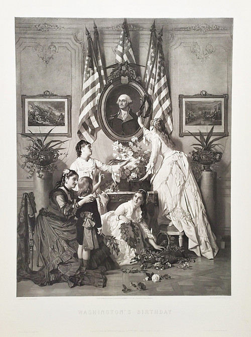 Washington's Birthday Etats-Unis Amérique Photogravure Historique d'Après Charles Baugniet 