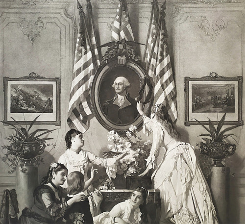 Washington's Birthday Etats-Unis Amérique Photogravure Historique d'Après Charles Baugniet 
