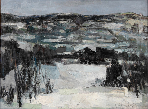 Paysage de neige, huile sur toile, Joseph Muslin 