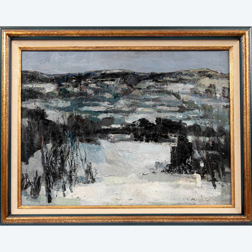 Paysage de neige, huile sur toile, Joseph Muslin 