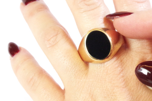 Anello uomo in onice in oro 18 carati, anello vintage, anello con sigillo, gioielleria vintage, onice pietra nera