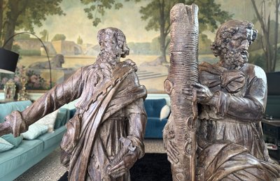 Important Pair Of Saint Peter And Saint Paul Sculptures - 17th century