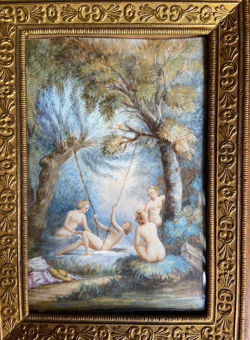 Miniaturmalerei auf Elfenbein "Die Badenden" XIX.