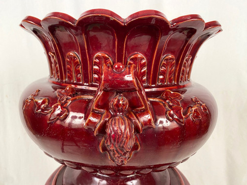 Complete with red glazed ceramic planter on column