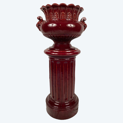 Complete with red glazed ceramic planter on column