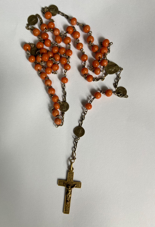 Rosario in argento e corallo, XIX secolo.